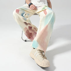 calça larga com faixas de pintura estilo streetwear