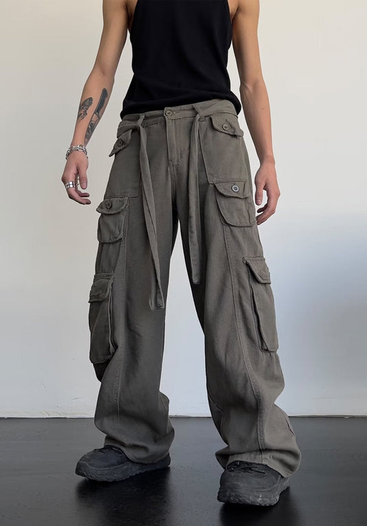 calça cargo multibolsos cintura elástica masculina reta solta calça casual Shawn Yue calça de algodão puro masculina