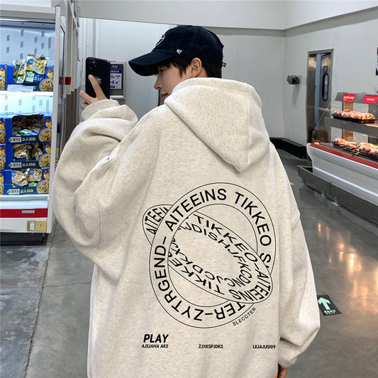 moletom largo e reto masculino com touca estilo high street