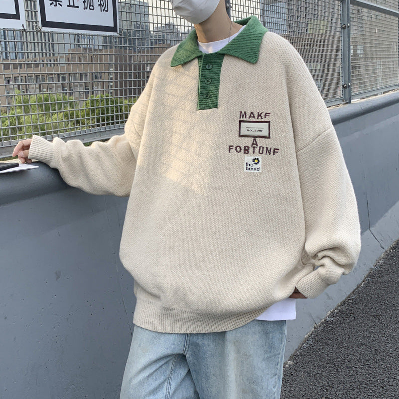 Camisola de gola polo masculina outono e inverno versão coreana