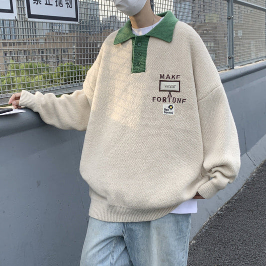 Camisola de gola polo masculina outono e inverno versão coreana