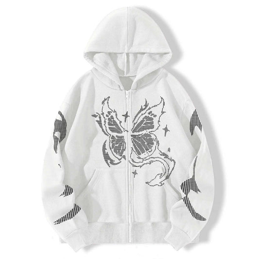 blusa de frio com borboleta estampada e touca