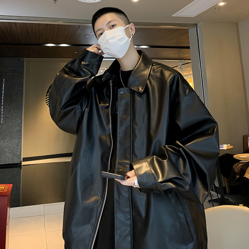 jaqueta de couro masculina com gola high street