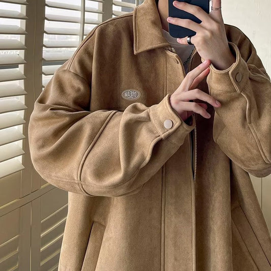 jaqueta de outono e inverno estilo Hong Kong retrô camurça de veludo masculino versão coreana na moda adolescentes casaco casual solto