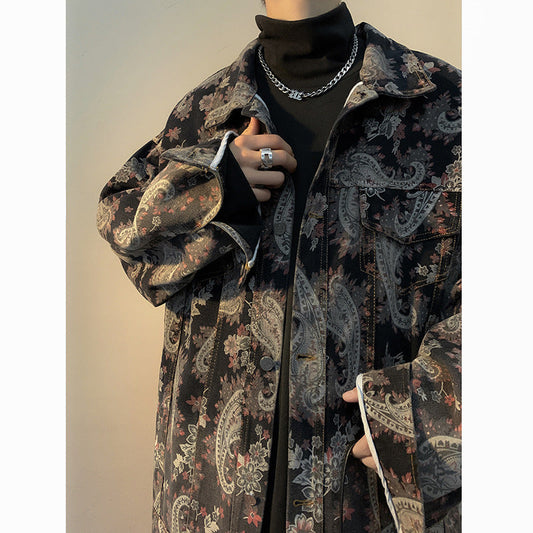 jaqueta larga masculina high street com estampa florida