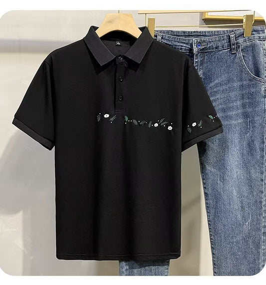 Camiseta masculina de manga curta casual de verão com lapela bordada camisa POLO ins tendência para todos os jogos blusa bordada juvenil