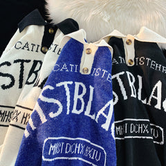 Suéter masculino com gola polo de cor contrastante estilo streetwear