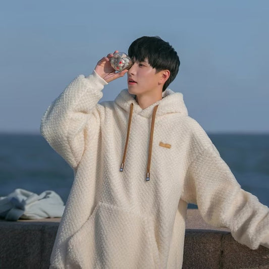 Camisola de lã de cordeiro grosso estilo streetwear