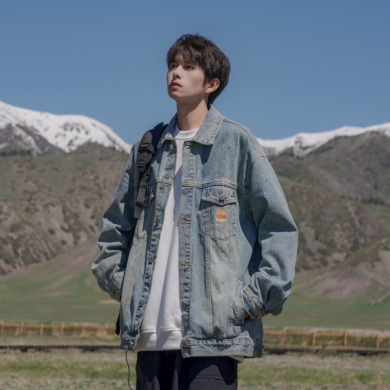 jaqueta jeans masculina com multi bolsos high street