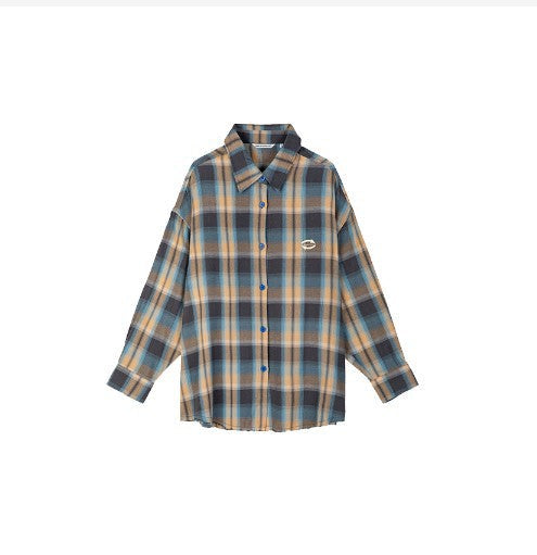 blusa de manga comprida feminina listrada com gola e botão estilo high street