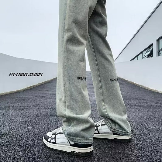 Jeans estilo vintage americano marca da moda masculino de alta qualidade preto pés pequenos casuais retos