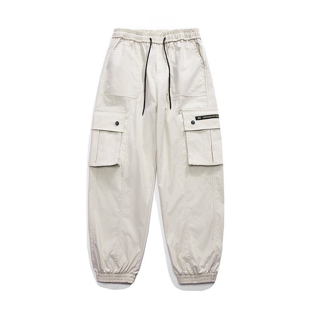 calça larga masculina estilo cargo com multi bolsos high street