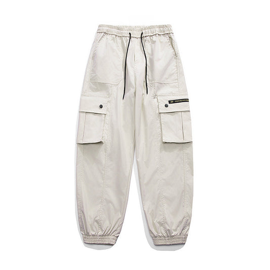 calça larga masculina estilo cargo com multi bolsos high street