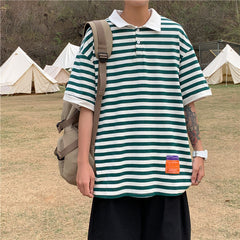 Camiseta masculina de manga curta com gola estilo high street