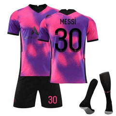 uniforme de time de futebol do clube Paris Saint Germain rosa com nome do Messi modelo tailandes