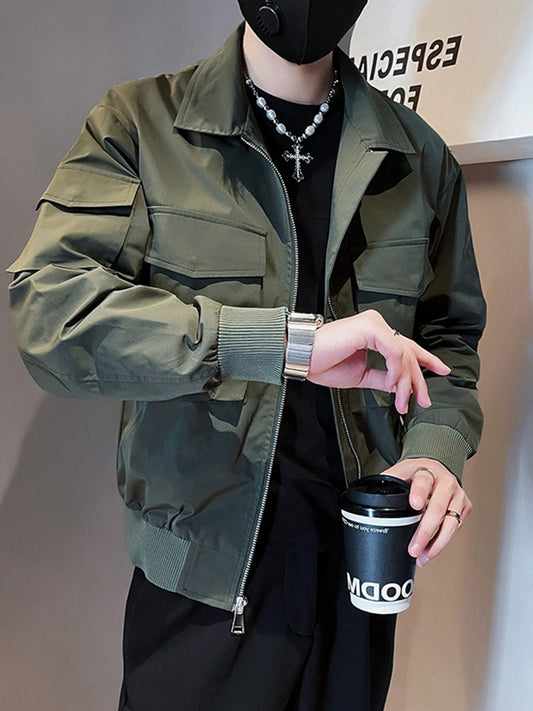 jaqueta larga masculina com multi bolsos high street