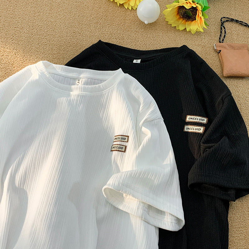 Camiseta masculina de seda gelada de manga curta verão estilo Harajuku