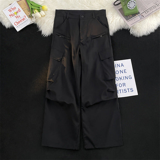 calça larga casual com bolsos e botões