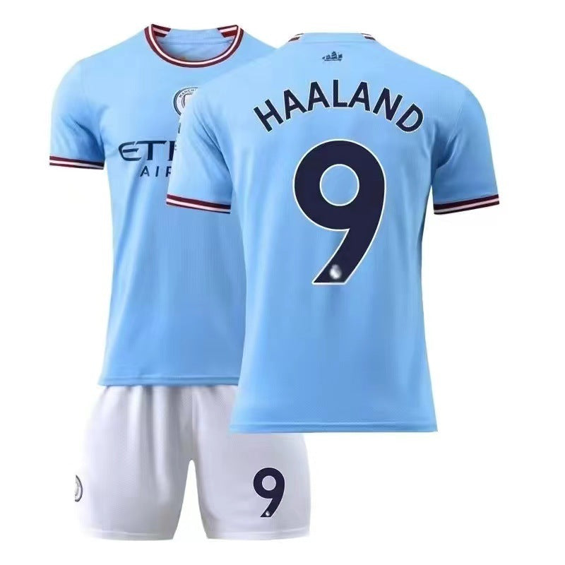 Wholesale 22-23 Manchester City jersey home and away two away No. 9 Harland adult children's football suit suit on behalf of