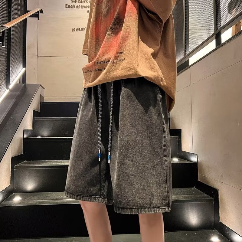 shorts jeans largo com alça pra amarrar