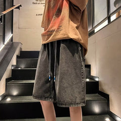 shorts jeans largo com alça pra amarrar