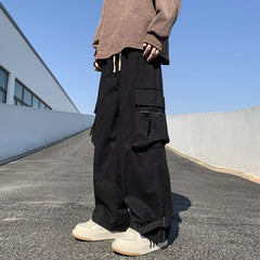 calça cargo de perna larga e alça pra amarrar estilo streetwear
