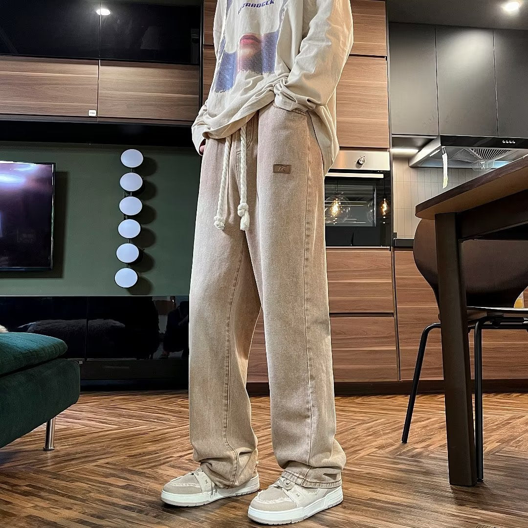 calça moletom larga masculina high street com alça