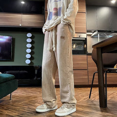 calça moletom larga masculina high street com alça