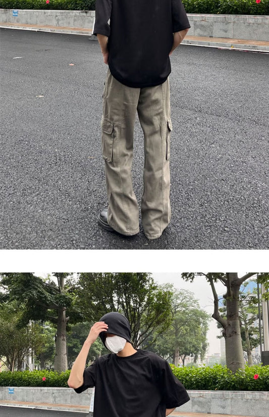 calça cargo hip-hop heavy industry retro solto multibolsos algodão puro calça reta comércio exterior
