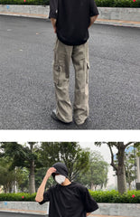 calça cargo hip-hop heavy industry retro solto multibolsos algodão puro calça reta comércio exterior