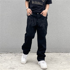 calça Jeans larga preto high street estilo americano