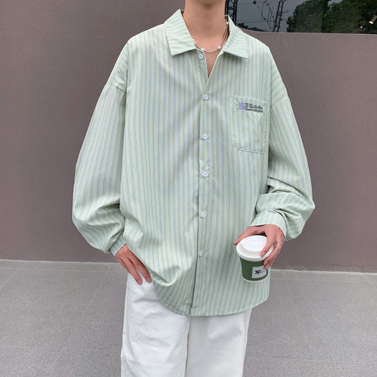 camisa de botão polo larga listrada