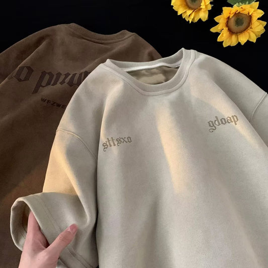 T-shirt de camurça de manga curta estilo coreano estilo coreano na moda simples top de manga curta estilo Hong Kong solto casual maré