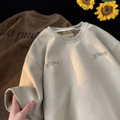 T-shirt de camurça de manga curta estilo coreano estilo coreano na moda simples top de manga curta estilo Hong Kong solto casual maré