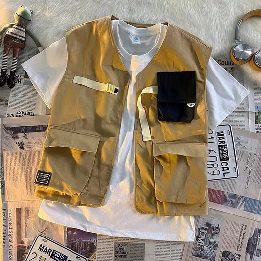 camisa com jaqueta embutida com bolsos estilo streetwear
