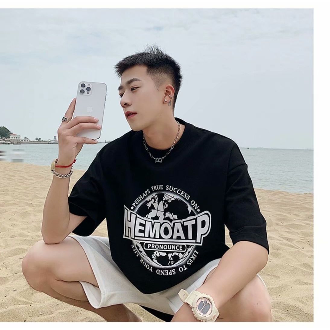 camisa masculina estilo streetwear estamapado