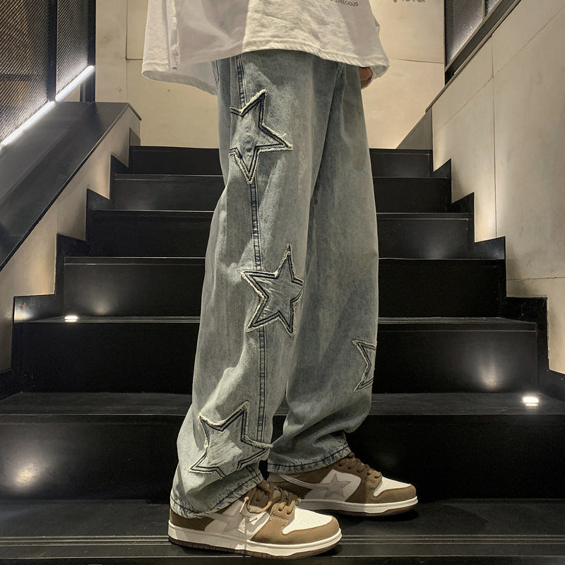 Calças americanas estilo hiphop larga com estrelas estampadas