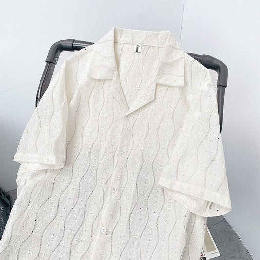 Camisa retro japonesa masculina de manga curta verão solto