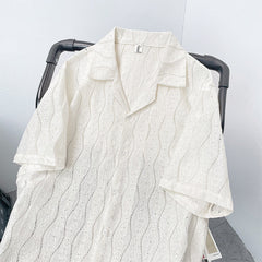 Camisa retro japonesa masculina de manga curta verão solto