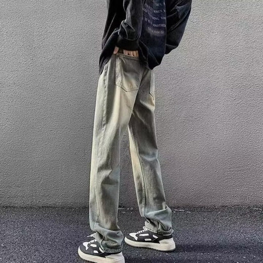 calça jeans larga masculina reta estilo streetwear