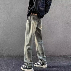 calça jeans larga masculina reta estilo streetwear