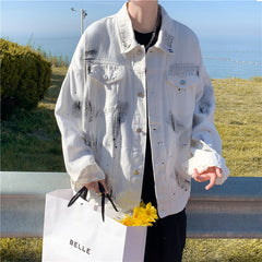 jaqueta jeans masculina estilo streetwear com detalhes