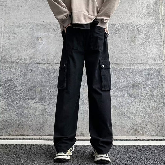 Calça cargo casuais masculinas retas de perna larga retrô americanas 2023 puro algodão tendência da moda calças ins