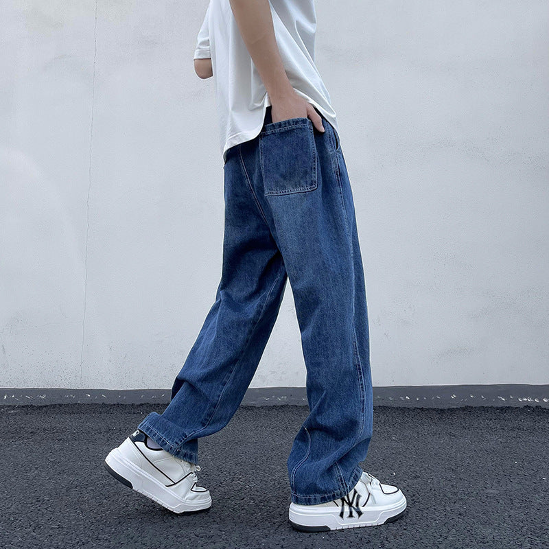 calça jeans larga de perna reta estilo streetwear