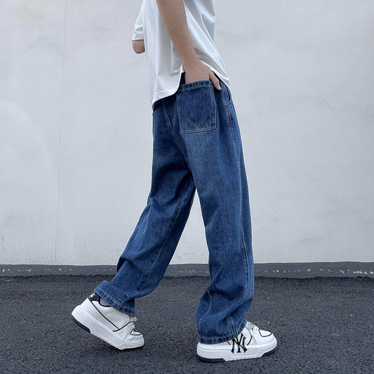 calça jeans larga de perna reta estilo streetwear