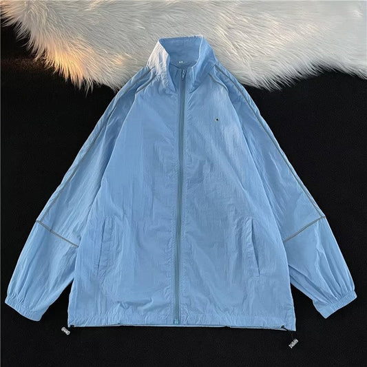 Jaqueta corta vento masculina de verão com proteção solar fina e leve camisa de praia