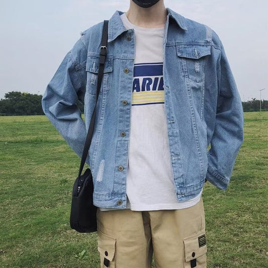 Jaqueta jeans azul americana estilo retrô de Hong Kong