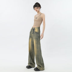 calça jeans de perna larga estilo high street