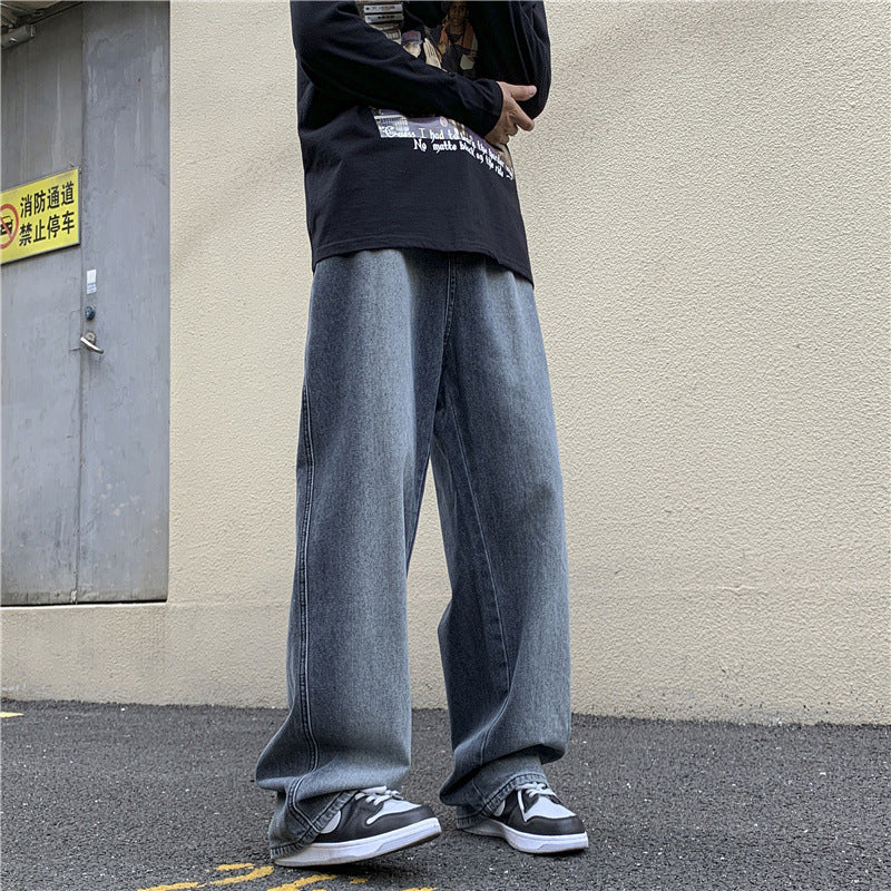 calça jeans masculina larga e soltacom bolsos