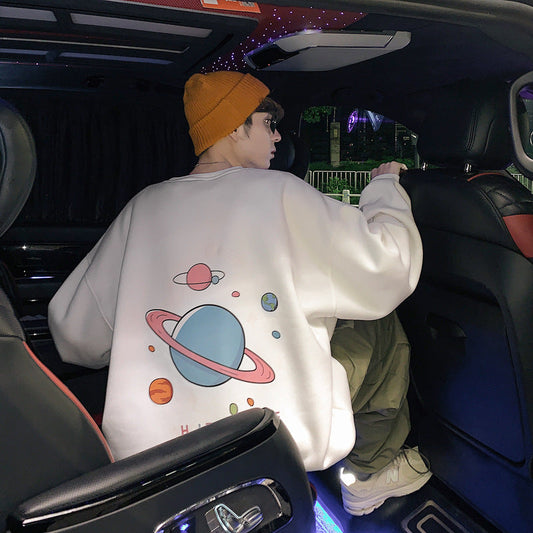 suéter masculino com desenho do espaço nas costas